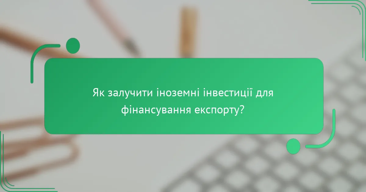Як залучити іноземні інвестиції для фінансування експорту?